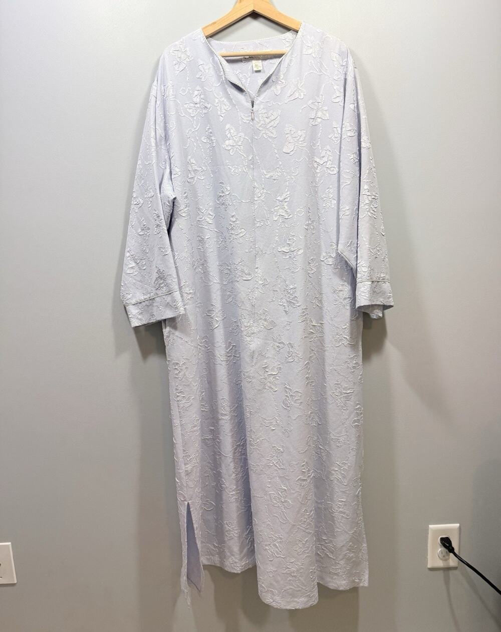 Oscar de la Renta Blue Floral Jacquard Caftan Gown 2X V-Neck 3/4 Sleeve